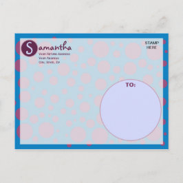 Naam Initiaal Blauwe Paarse Polka Dots Moons Circl Briefkaart
