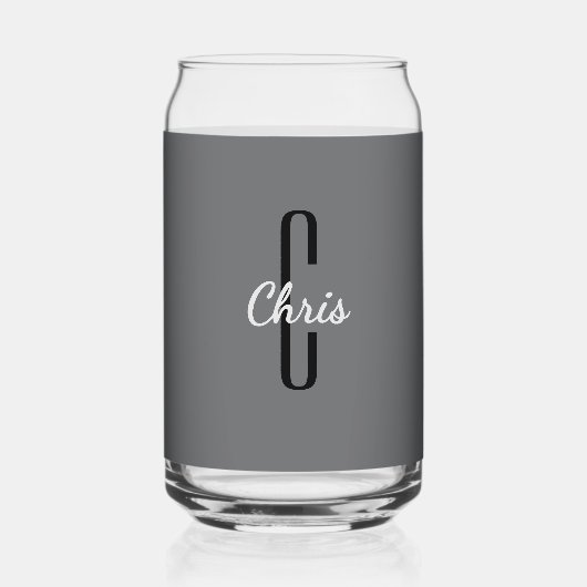 Naam initiaal | Charcoal Grey Beverage Blikvorm Glas (Voorkant)