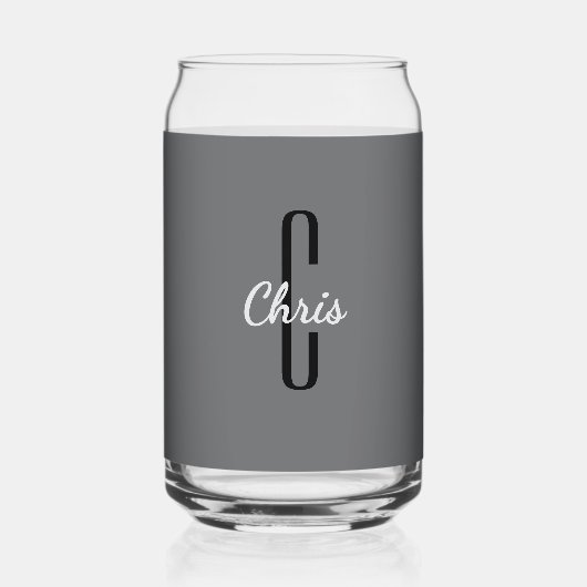 Naam initiaal | Charcoal Grey Beverage Blikvorm Glas (Achterkant)