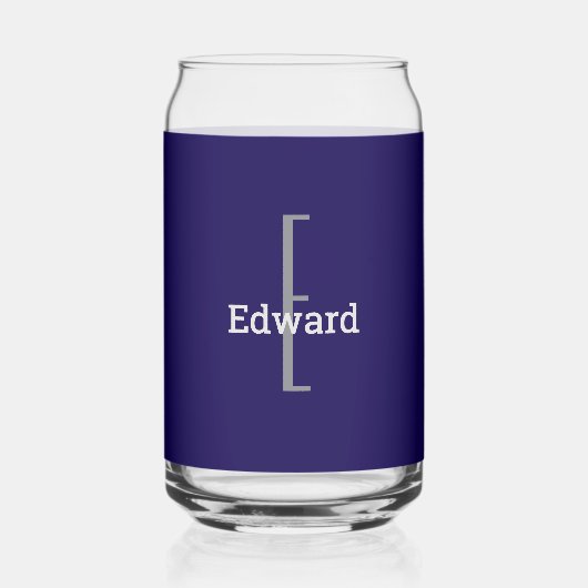 Naam initiaal | Donker Navy Blue drankblikje glas (Voorkant)