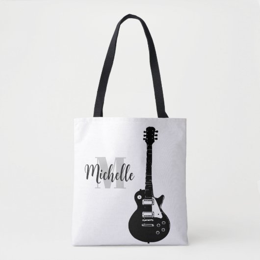 naam, initiaal en zwarte driehoekige muziek Guitar Tote Bag (Voorkant)