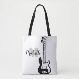 naam, initiaal en zwarte driehoekige muziek Guitar Tote Bag