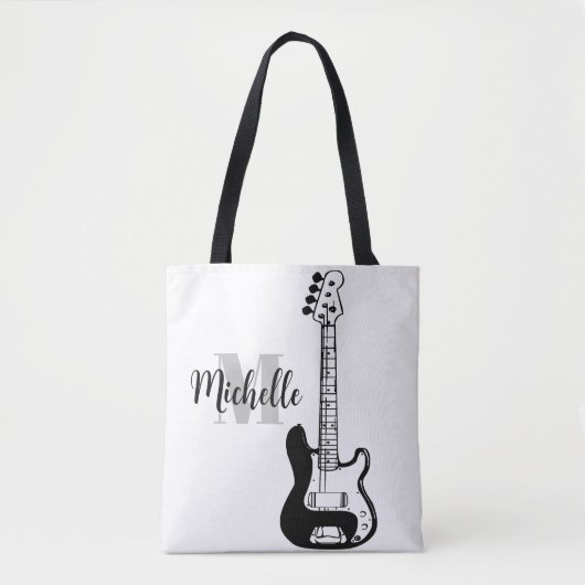 naam, initiaal en zwarte driehoekige muziek Guitar Tote Bag (Voorkant)