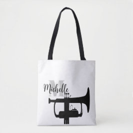 naam, initiaal en zwarte driehoekige muziek GuitTo Tote Bag