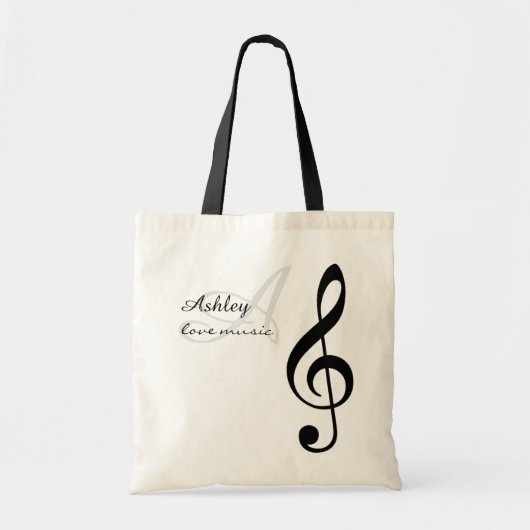naam, initiaal en zwarte driehoekige muziek tote bag (Voorkant)
