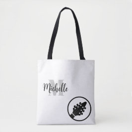 naam, initiaal en zwarte drievoudige muziekcanvas tote bag