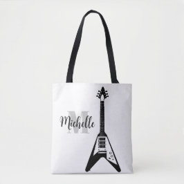 naam, initiaal en zwarte drievoudige muziekcanvas tote bag