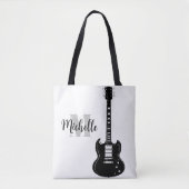 naam, initiaal en zwarte drievoudige muziekcanvas tote bag (Voorkant)