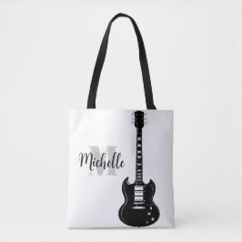 naam, initiaal en zwarte drievoudige muziekcanvas tote bag