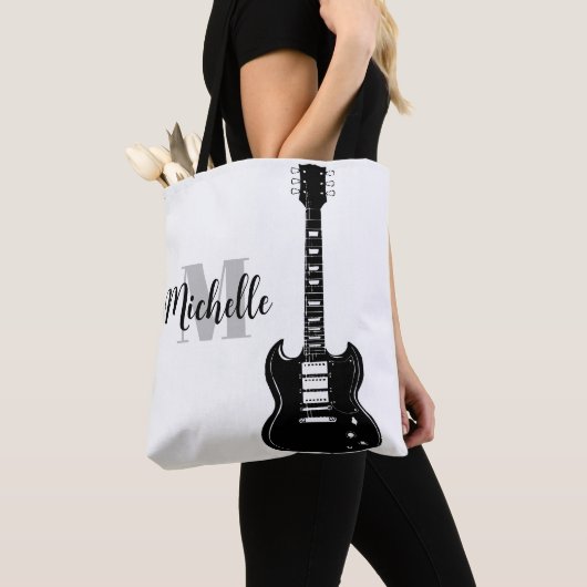 naam, initiaal en zwarte drievoudige muziekcanvas  tote bag (Dichtbij)