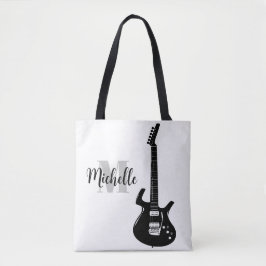 naam, initiaal en zwarte drievoudige muziekcanvas tote bag