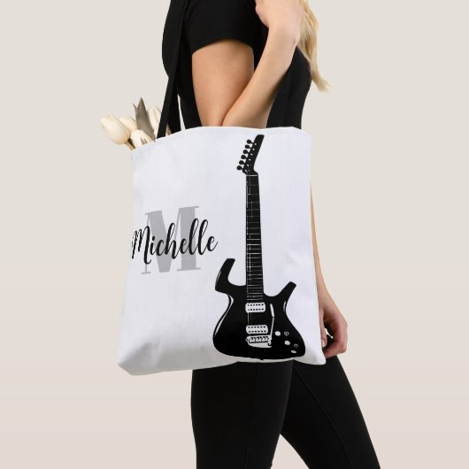 naam, initiaal en zwarte drievoudige muziekcanvas tote bag (Dichtbij)