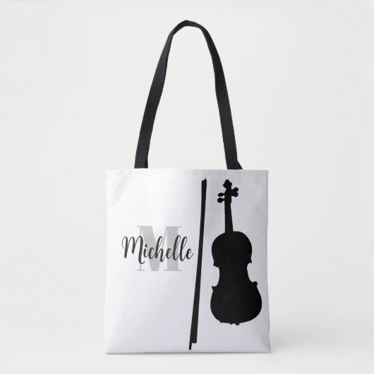 naam, initiaal en zwarte drievoudige muziekcanvas  tote bag (Voorkant)
