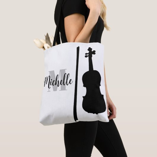 naam, initiaal en zwarte drievoudige muziekcanvas tote bag (Dichtbij)