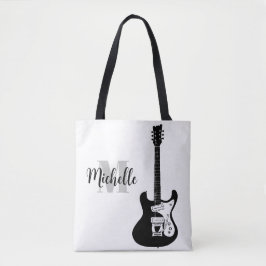 naam, initiaal en zwarte drievoudige muziekcanvas tote bag