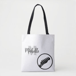 naam, initiaal en zwarte drievoudige muziekcanvas tote bag