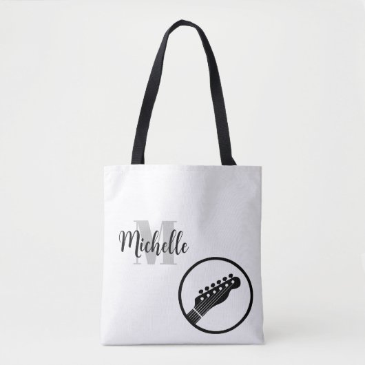 naam, initiaal en zwarte drievoudige muziekcanvas tote bag (Voorkant)