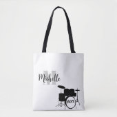 naam, initiaal en zwarte Drums-canvas tas (Voorkant)
