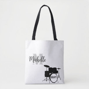 naam, initiaal en zwarte Drums-canvas tas