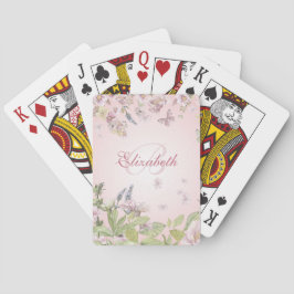 Naam + Initiaal Girly Pink Wildbloemen + Butterfly Pokerkaarten