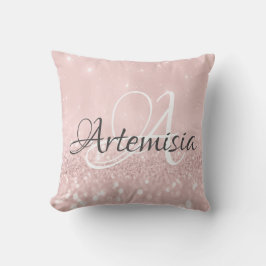 Naam Initiaal Grijs Roze Roze Blush White Kussen