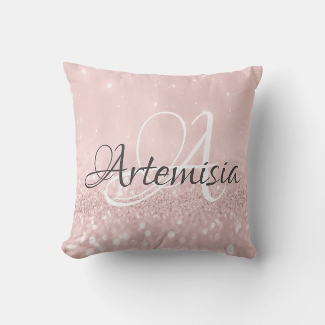 Naam Initiaal Grijs Roze Roze Blush White Kussen (Voorkant)