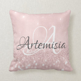 Naam Initiaal Grijs Roze Roze Blush White Kussen
