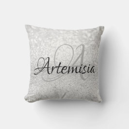 Naam Initiaal Grijze Zilver White Sparkle Girly Sw Kussen