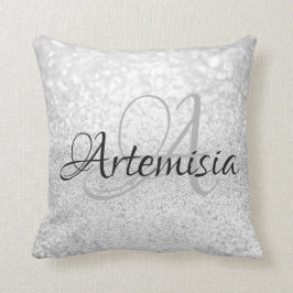 Naam Initiaal Grijze Zilver White Sparkle Girly Sw Kussen