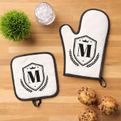 Naam Initiaal Letter | Monogram laurierkrans badge Ovenwant & Pannenlap Set