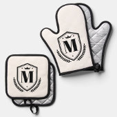 Naam Initiaal Letter | Monogram laurierkrans badge Ovenwant & Pannenlap Set