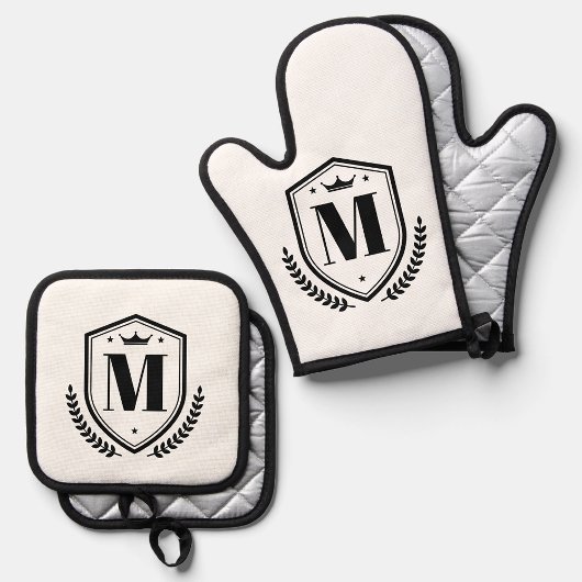 Naam Initiaal Letter | Monogram laurierkrans badge Ovenwant & Pannenlap Set