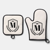 Naam Initiaal Letter | Monogram laurierkrans badge Ovenwant & Pannenlap Set