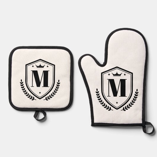 Naam Initiaal Letter | Monogram laurierkrans badge Ovenwant & Pannenlap Set