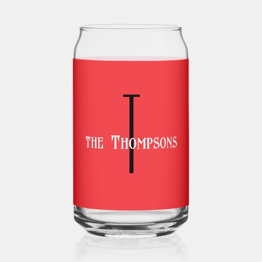 Naam initiaal | Levendige rode 16oz drank Blikvorm Glas (Achterkant)