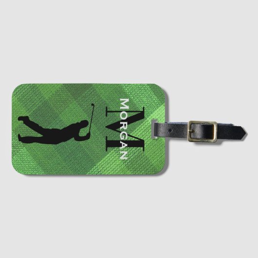 Naam, Initiaal Mannelijke Golfer Silhouette Green  Bagagelabel (Voorkant (horizontaal))