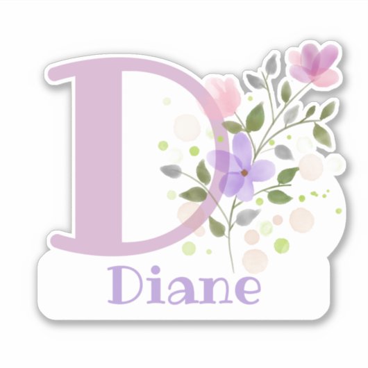 Naam & Initiaal met Bloem Sticker Uitsnijding (Voorkant)
