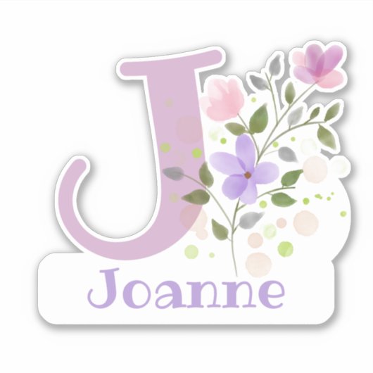 Naam & Initiaal met Bloemendesign Sticker Uitknipp (Voorkant)