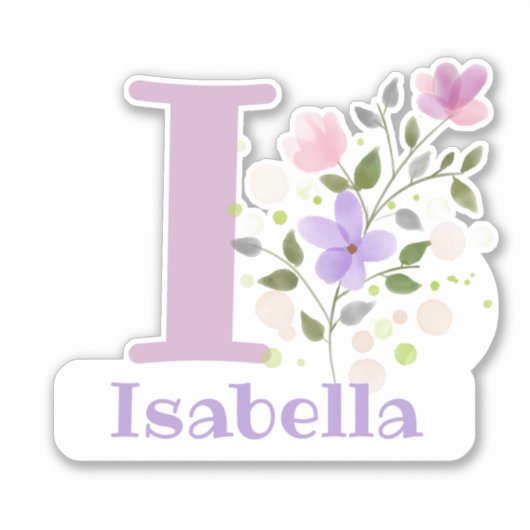 Naam & Initiaal met Bloemendesign Sticker Uitknipp (Voorkant)