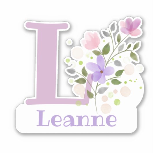 Naam & Initiaal met Bloemendesign Sticker Uitknipp (Voorkant)