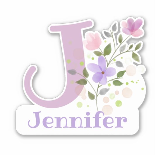 Naam & Initiaal met Bloemendesign Sticker Uitsnijd (Voorkant)