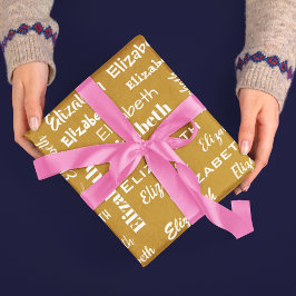 Naam Initiaal Monogram Goud Wit Gepersonaliseerde  Cadeaupapier