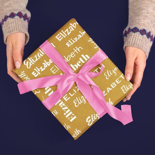 Naam Initiaal Monogram Goud Wit Gepersonaliseerde  Cadeaupapier