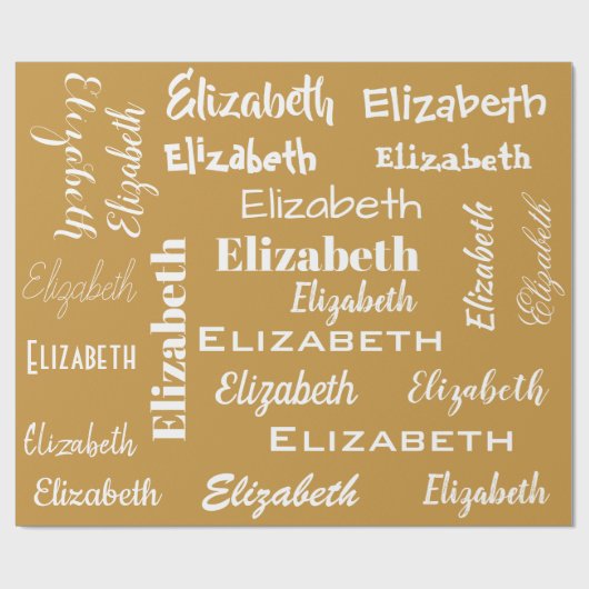 Naam Initiaal Monogram Goud Wit Gepersonaliseerde  Cadeaupapier (Vlak)