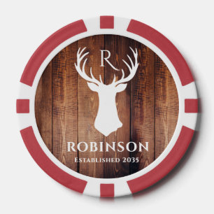 Naam Initiaal Monogram Landelijk Hertengewei Eenvo Poker Chips