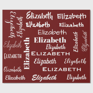 Naam Initiaal Monogram Rood Witte Gepersonaliseerd Cadeaupapier