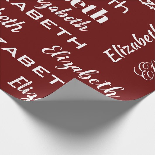 Naam Initiaal Monogram Rood Witte Gepersonaliseerd Cadeaupapier (Hoek)