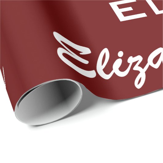 Naam Initiaal Monogram Rood Witte Gepersonaliseerd Cadeaupapier (Rol Hoek)