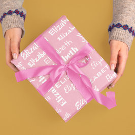 Naam Initiaal Monogram Roze Gepersonaliseerde Gift Cadeaupapier