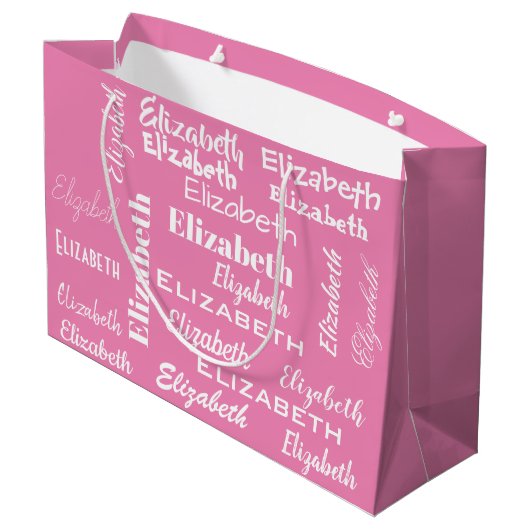 Naam Initiaal Monogram roze Gepersonaliseerde Gift Groot Cadeauzakje (Achterkant Gekanteld)